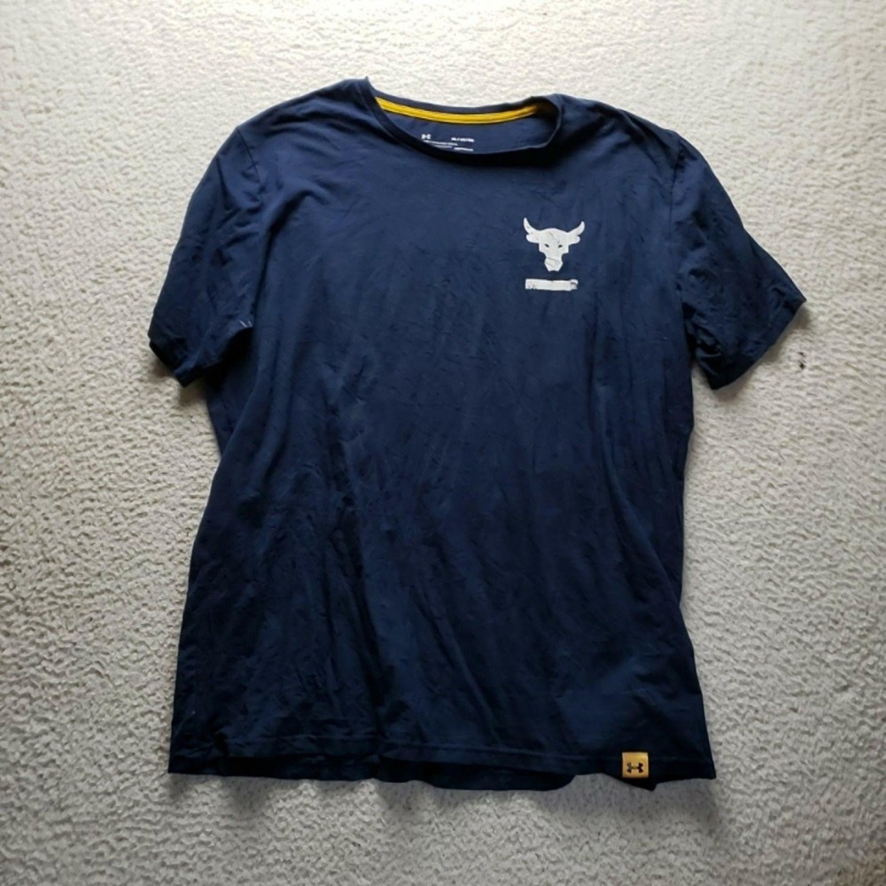 Under Armour HeatGear Shirt Mens XL Blue Blood Sweat Respect Bull Graphic Tee